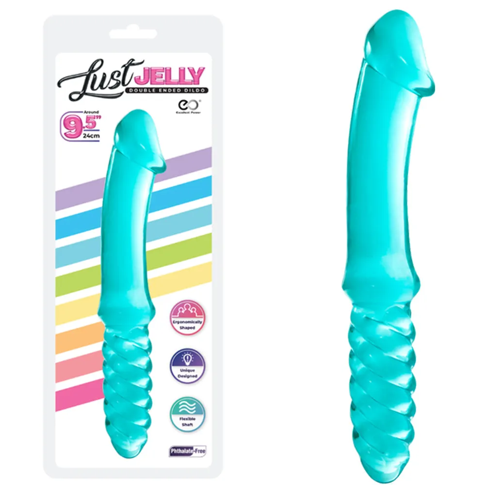 24cm Double Ended Dildo Jelly Ribbed 9.5 Dong Flexible Adult Lesbian Sex Toy