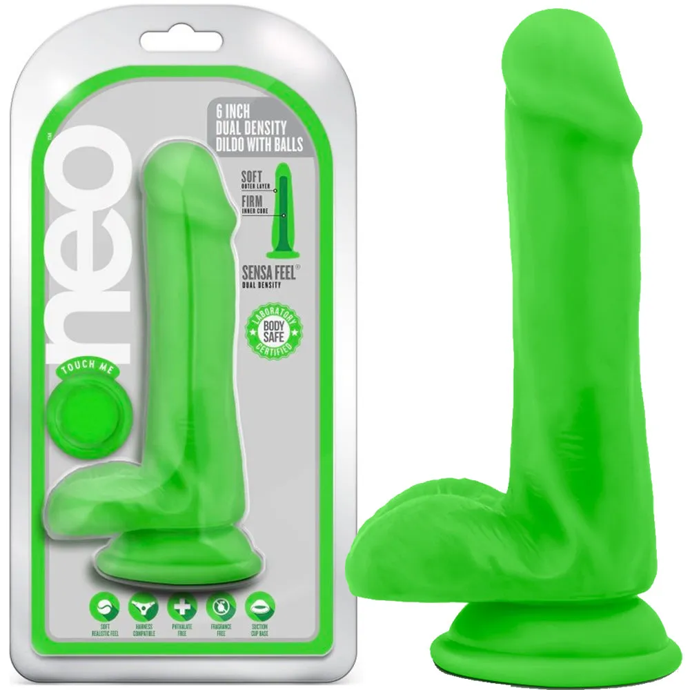 Blush Neo Dual Density Cock Balls 6 Dildo Realistic Dong Sex Toy Neon Green