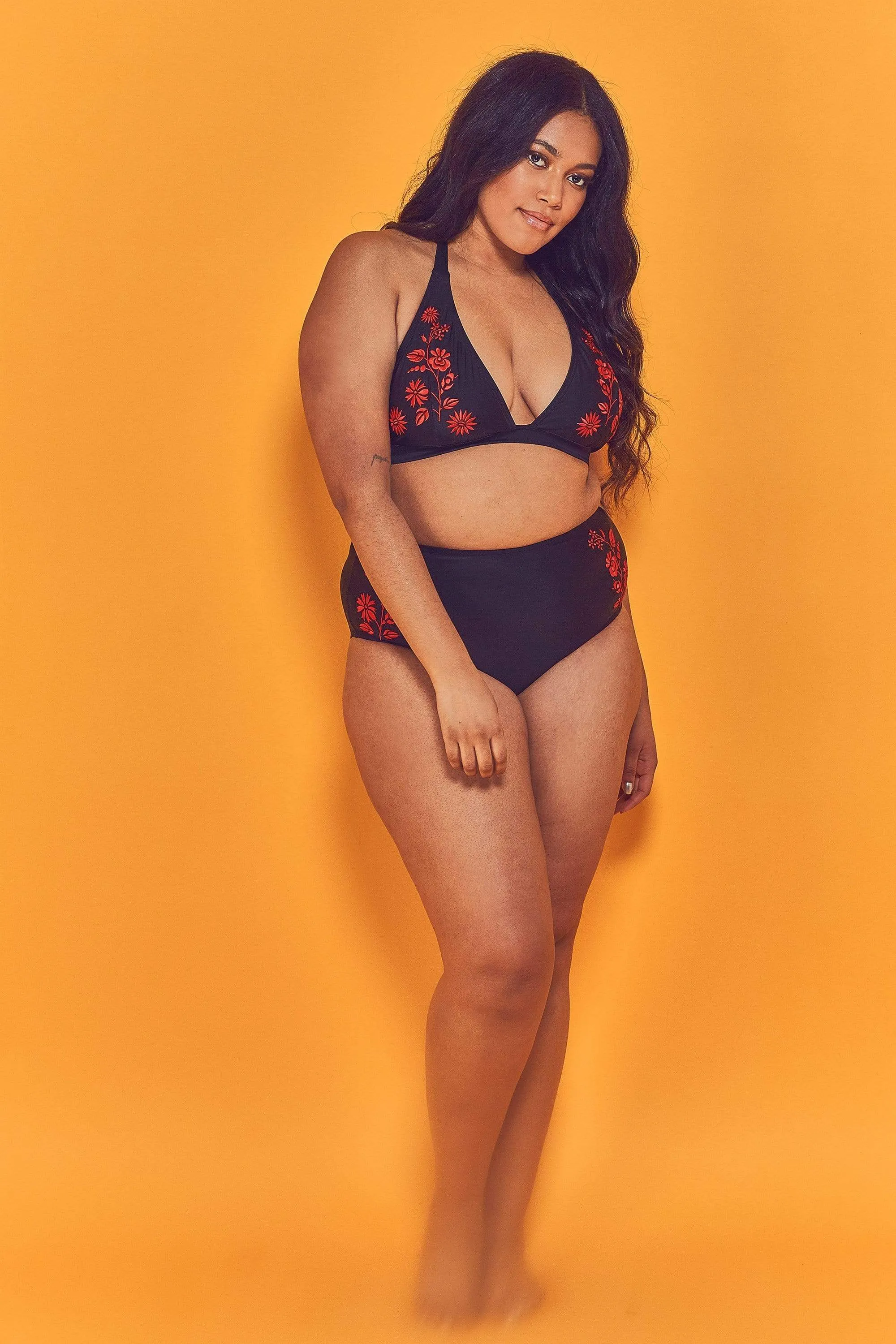 Embroidered High Waist Bikini Brief Curve