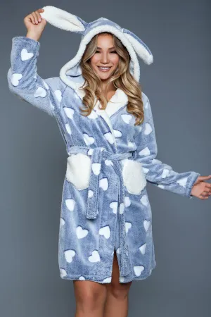Heart Print Hooded Flannel Robe