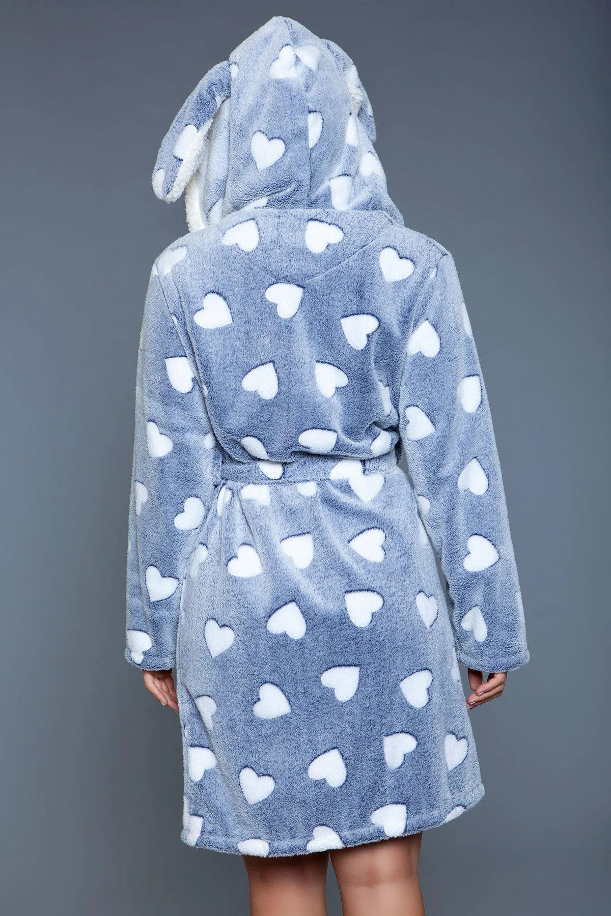 Heart Print Hooded Flannel Robe