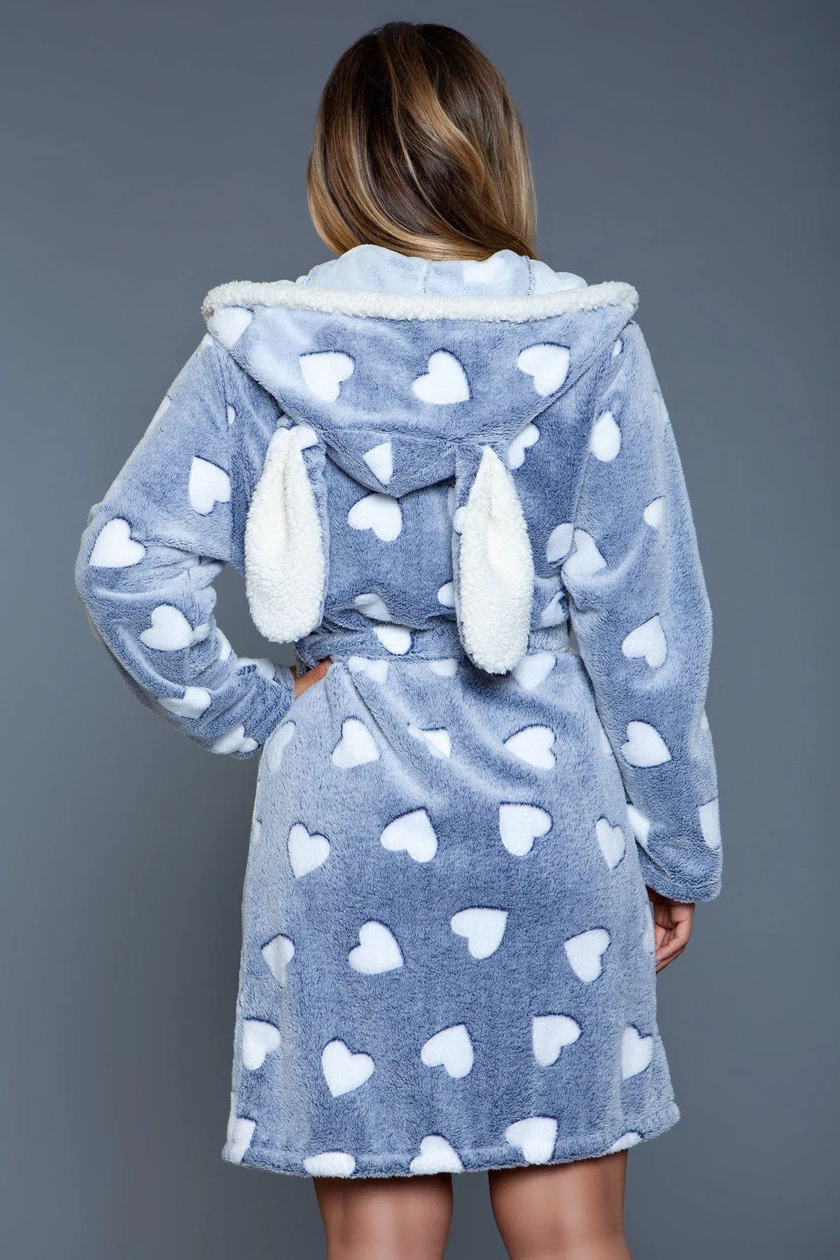 Heart Print Hooded Flannel Robe