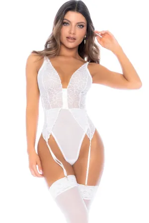 Lace & Mesh Teddy with Lace-Up Back