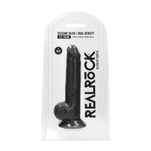 RealRock Ultra Realistic Dual Density Silicone 9.5 in. Bendable Dildo With Balls Black