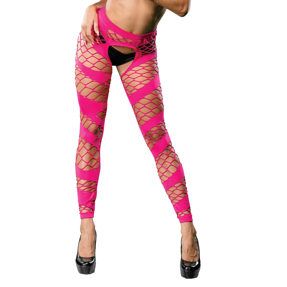 Wild Design Mesh Crotchless Leggings - One Size - Pink