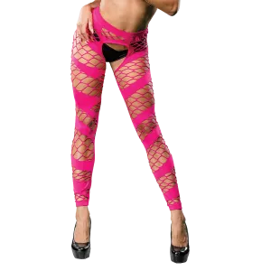 Wild Design Mesh Crotchless Leggings - One Size - Pink